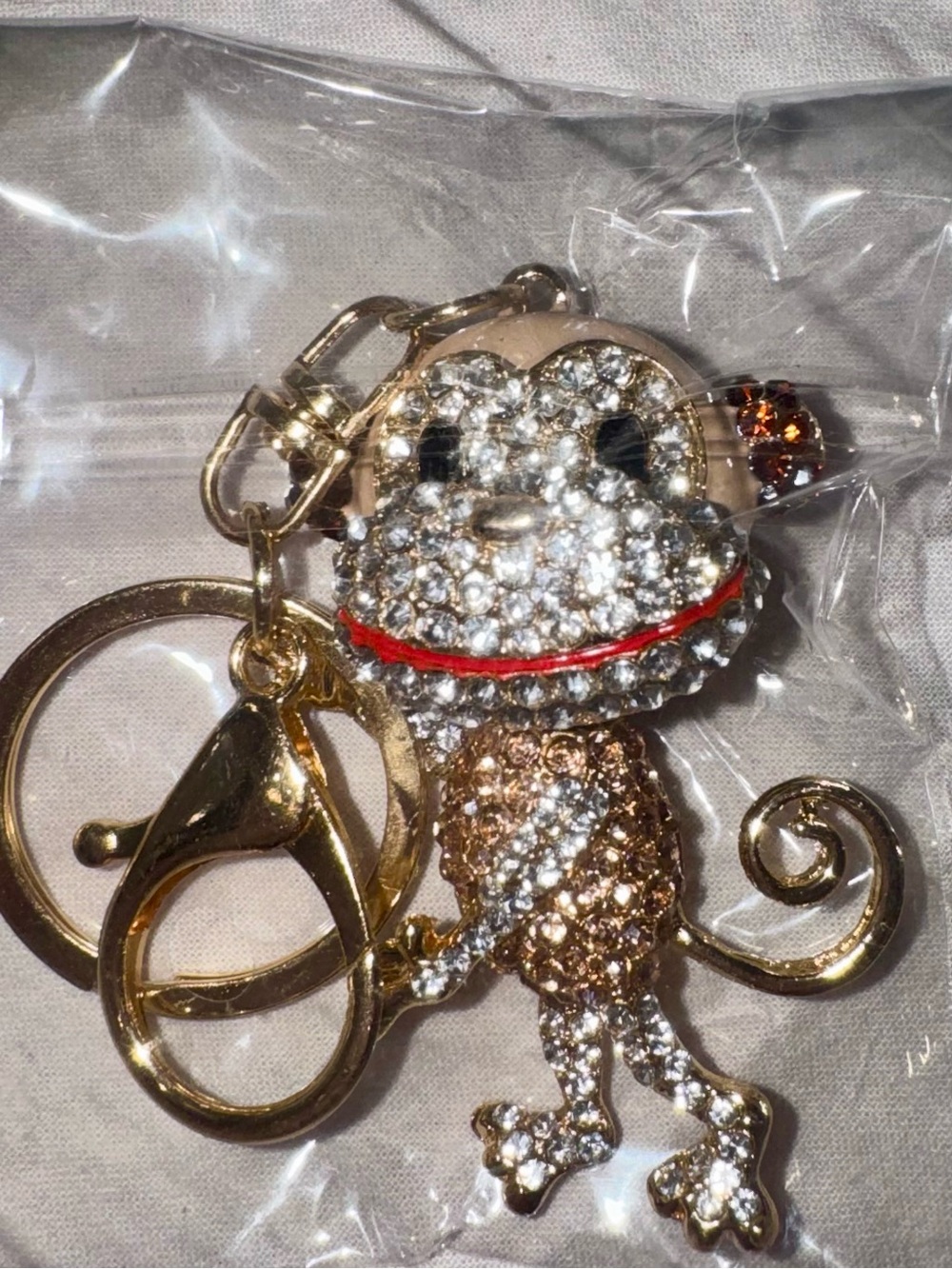 Unbranded Crystal Rhinestone Monkey Keychain Charm Bagcharm- Gold-tone NEW - Picture 4 of 5